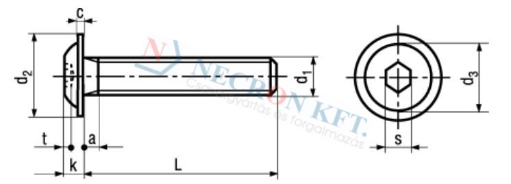 Domborúfejű peremes belsőkulcsnyílású csavar (ISO7380-2-P-0045)