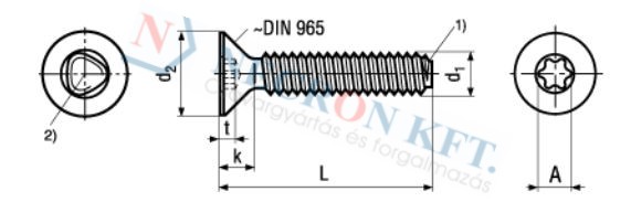 Süllyesztettfejű menetnyomó csavar TORX kulcsnyílással (DIN7500MT-Z-0095)