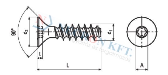 Süllyesztettfejű TORX PT csavar (NCN11308-ZN-0050)