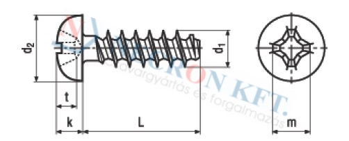 Félgömbfejű kereszthornyú PT csavar (NCN13577-ZN-0155)