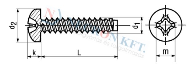 Domborúfejű kereszthornyú lemezcsavar lapos véggel (DIN7981F-A2-0025)