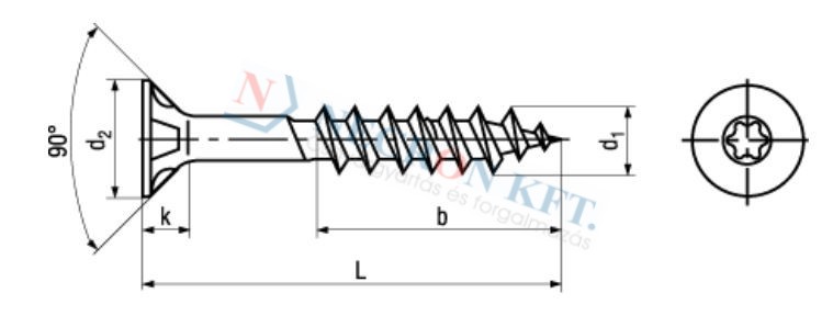 Süllyesztett fejű faforgácslapcsavar részmenetes Torx SPAX (NCN15002-A2-0045)