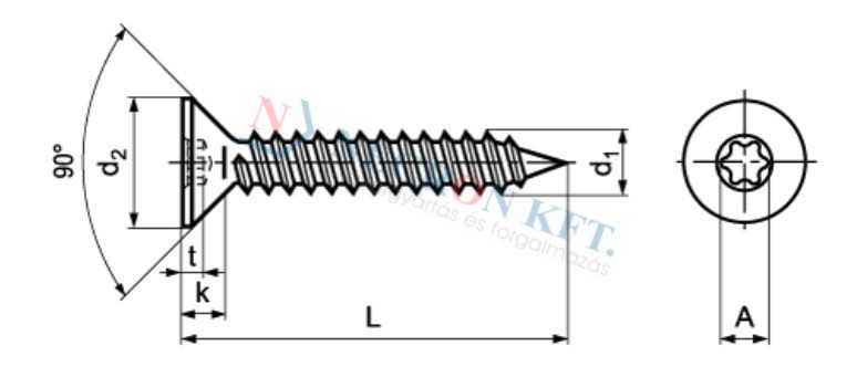 Süllyesztettfejű lemezcsavar Torx kulcsnyílással (NCN15856-A2-0085)