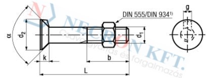 Süllyesztettfejű orros csavar anyával (DIN604-ZN00-0135)