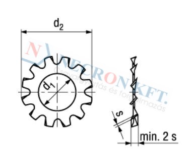 Külsőfogazású alátét ritkafogú (DIN6797A-A2-0035)