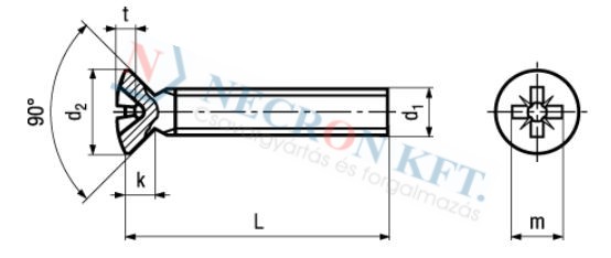 Lencsefejű csavar Pozidriv kereszthoronnyal (DIN966A-A40-0090)