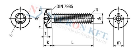 Domborúfejű kereszthornyú menetnyomó csavar (DIN7500C-A2-0040)