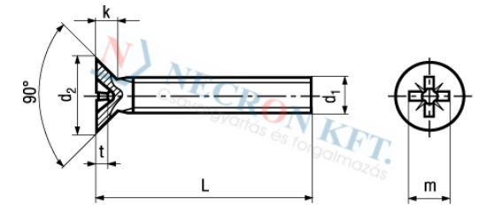 Süllyesztettfejű csavar Pozidriv kereszthoronnyal (DIN965A-A20-0190)